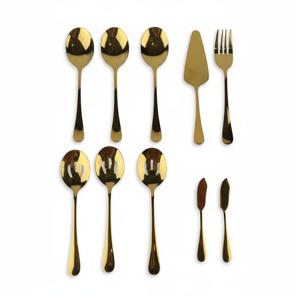10-Piece Gold Stainless Steel Serving Utensil Set – Titanium Plated (2 SETS) - Picture 3 of 4